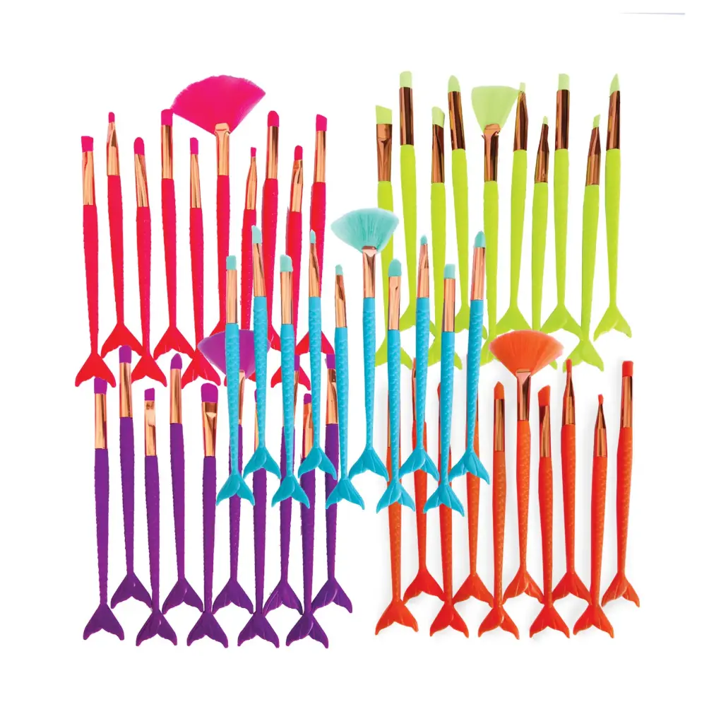 [NEON-MER-10B] Set de brochas diseño cola de sirena en colores neón (1 pieza)