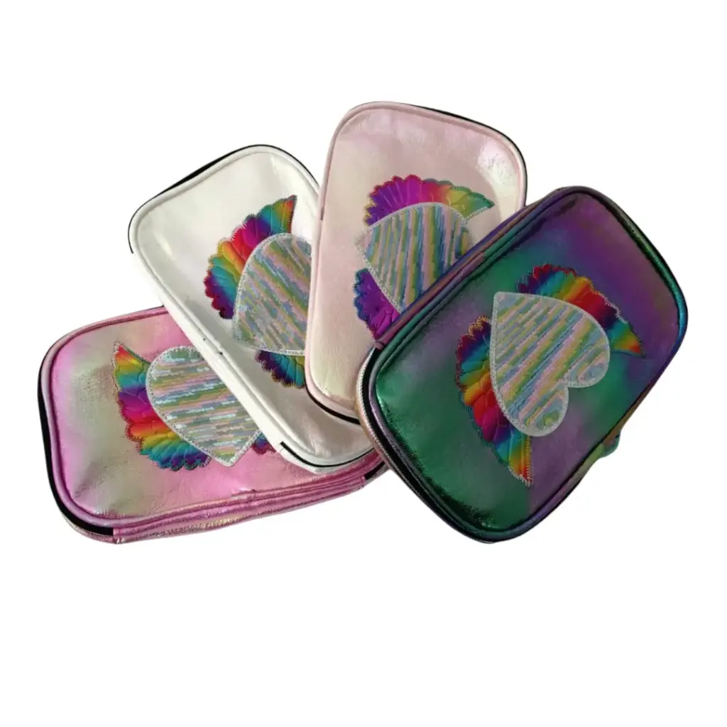 Cosmetiquera iridiscente con diseño de corazón (1 pieza)