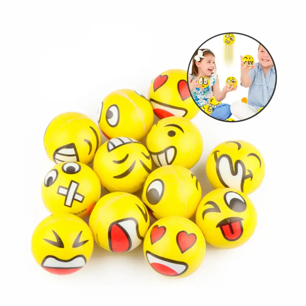 Pelota esponja de emoji, colores variados (12 piezas)