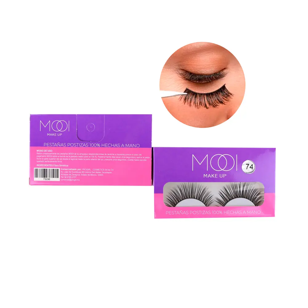[75036-PD] Pestañas 100% hechas a mano, look natural (12 piezas)