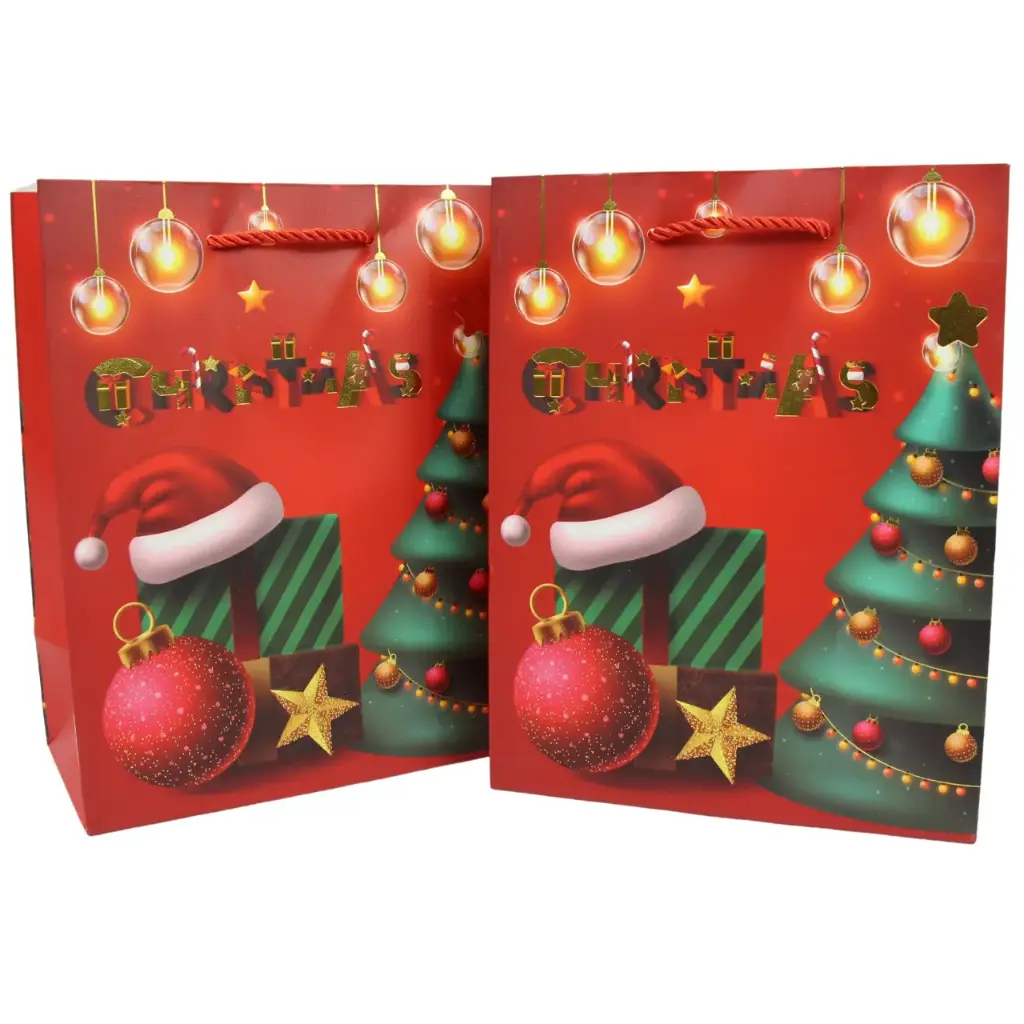 Bolsa de regalo temática navideña con motivos tradicionales 32x26x10cm (12 piezas)