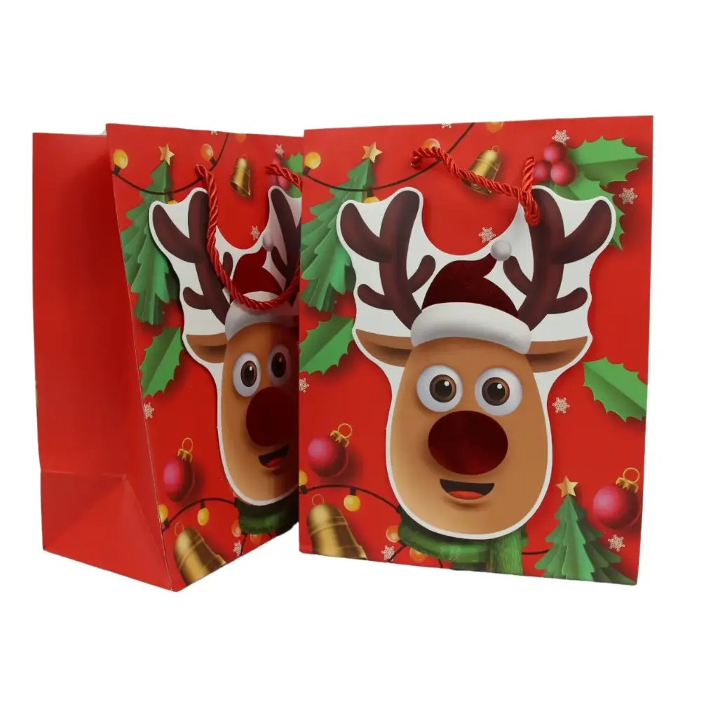 Bolsa de regalo navideña con textura brillante 32x26x10cm (12 piezas)