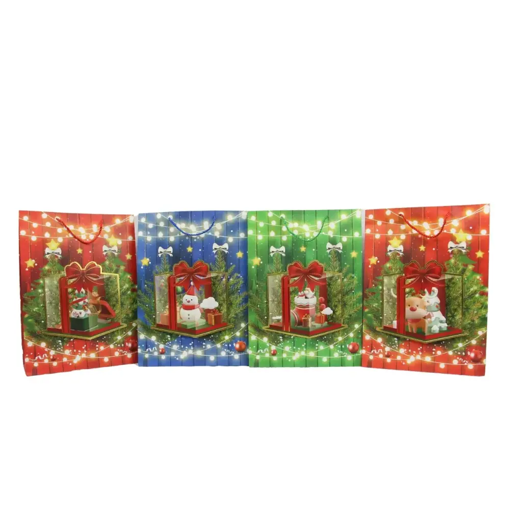 [3153B] Bolsa de regalo navideña con estampados modernos 3x26x10cm (12 piezas)