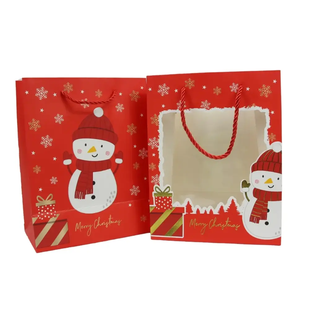 Bolsa de regalo navideña con detalles brillantes 41.5x30x12cm (12 piezas)