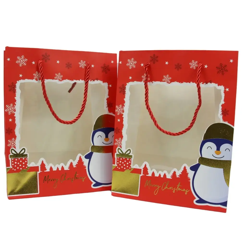 Bolsa de regalo navideña con asas fuertes 32x26x10cm (12 piezas)