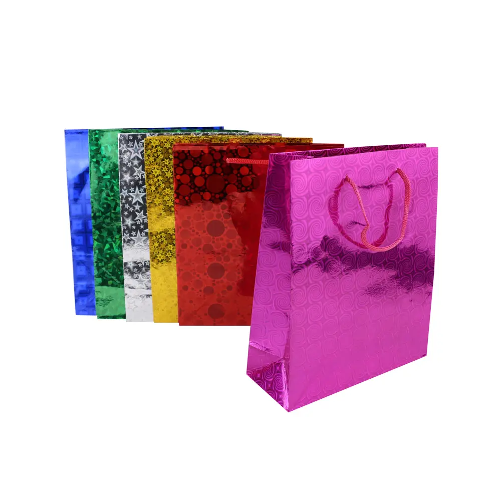 Bolsa de regalo metálica, colores vibrantes 22x18.5cm (12 piezas)