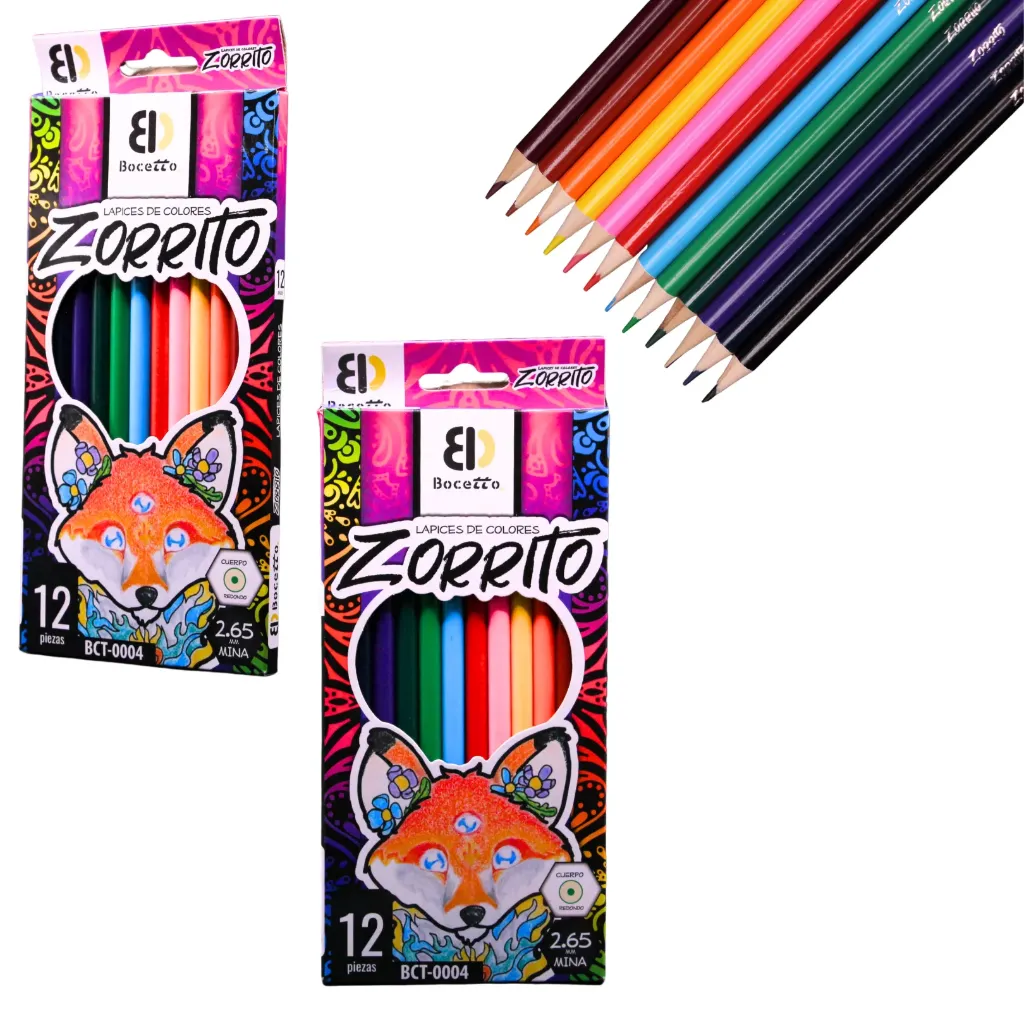 Caja de 12 colores de madera zorrito (1pz)