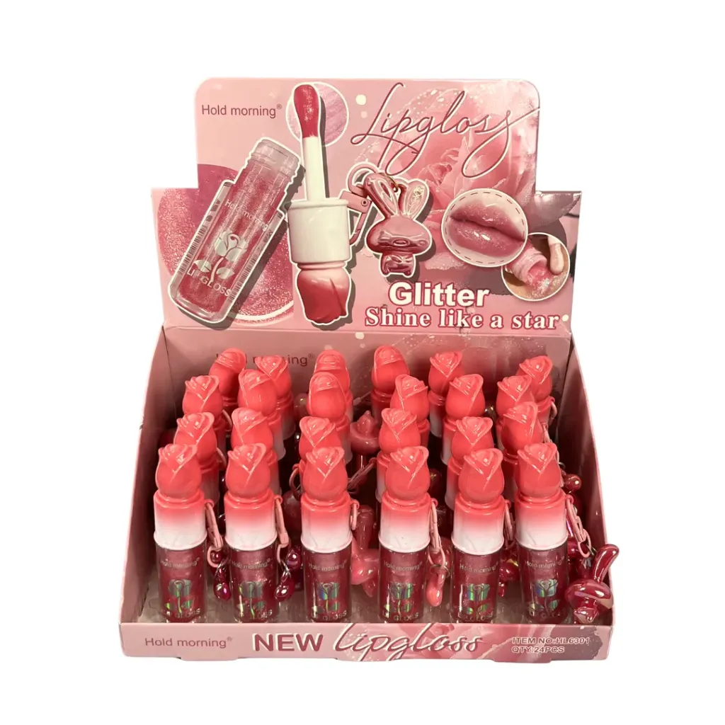 GLOSS CON BRILLO Y GLITTER CON COLGANTE DE CONEJO (Set de 24 piezas)