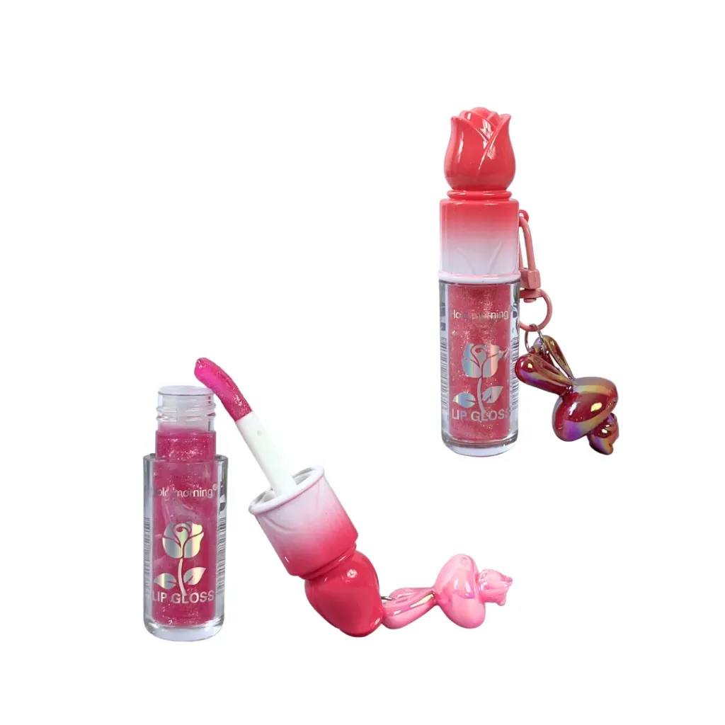 GLOSS CON BRILLO Y GLITTER CON COLGANTE DE CONEJO (Set de 24 piezas)