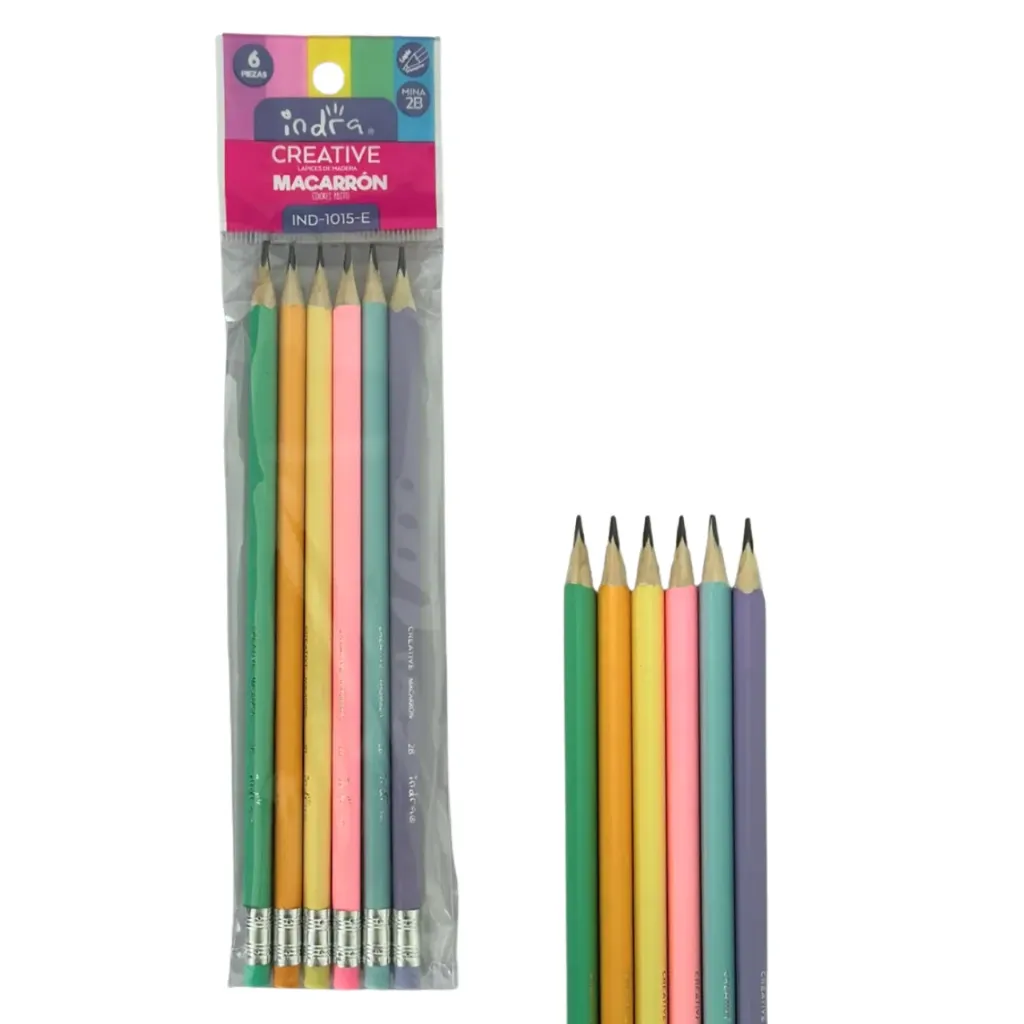bolsita 6 lapiz  grafito 2B  macarron IND-1015-E (1 set de 6 piezas)