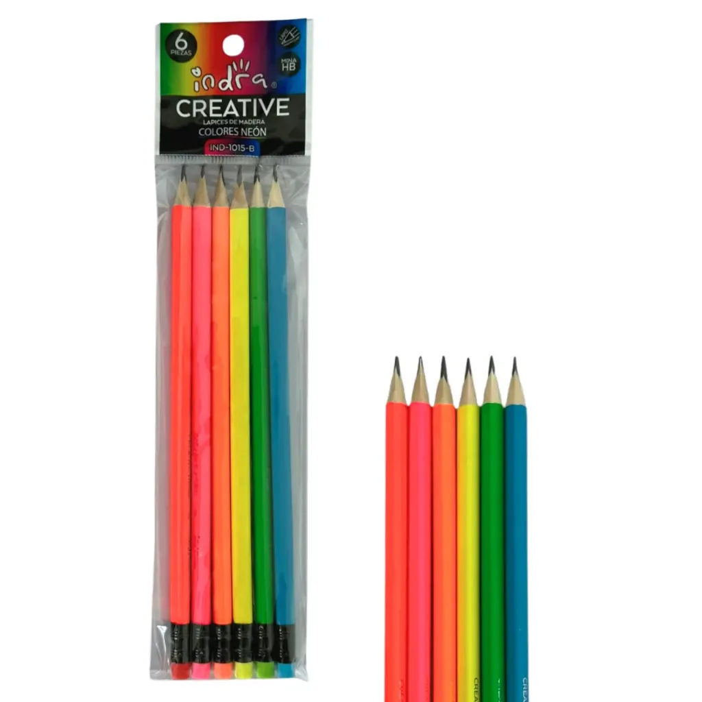 Bolsita 6 lapiz grafito hb neon IND-1015-B (1 set de 6 piezas)