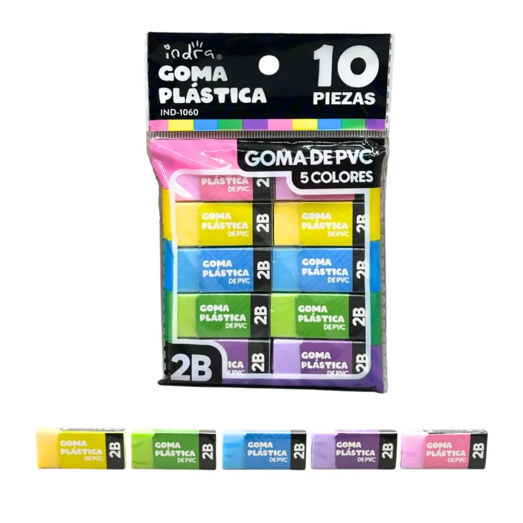 Bolsita 10 goma plastica 2b colores IND-1060 (1 set de 10 piezas)