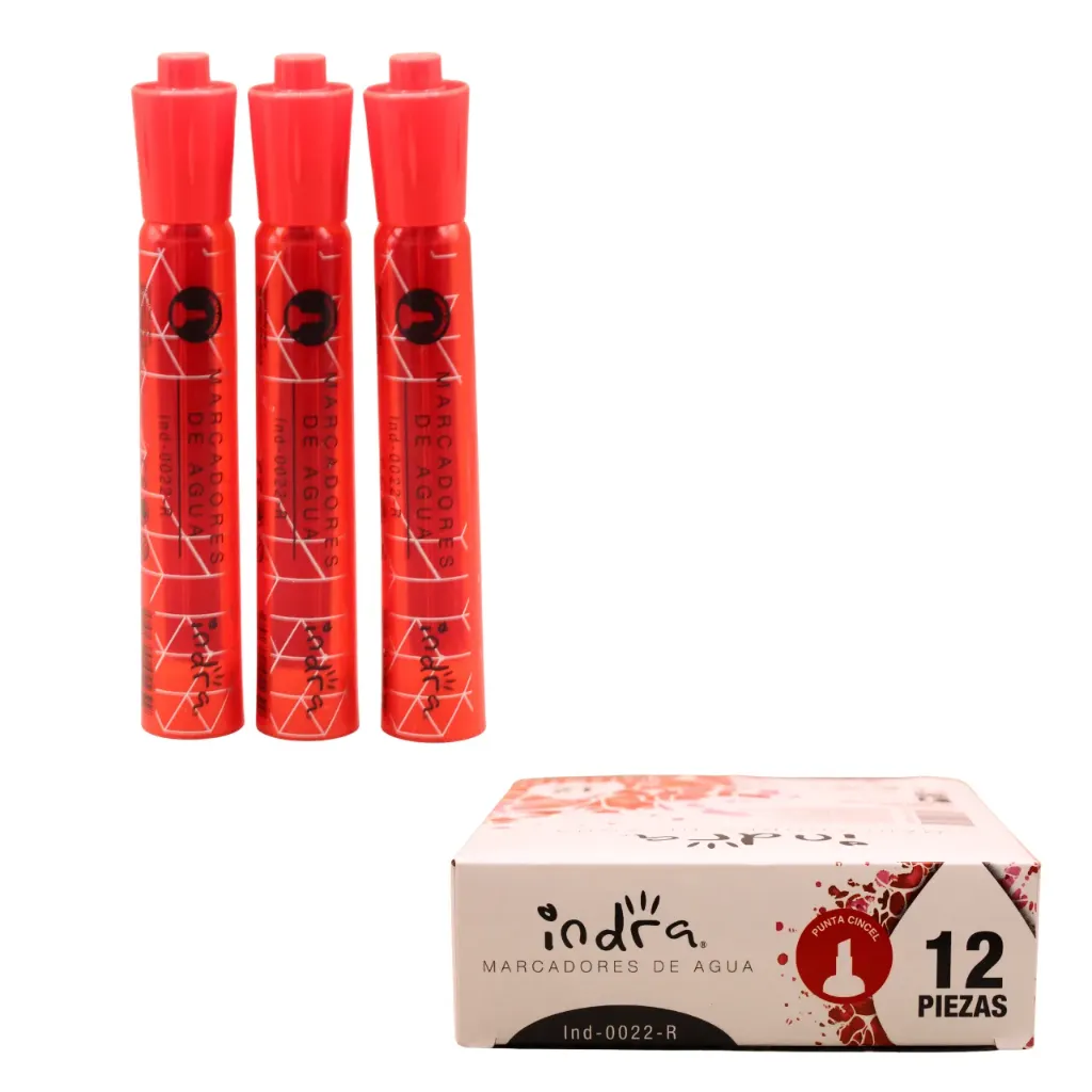 Cajita 12 marcador de agua rojo IND-0022-ROJO (1 set de 12 piezas)