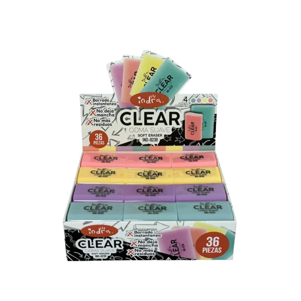Cajita 36 goma suave colores 3.7*2.4*1.2 cm IND-0230 (1 set de 36 piezas)