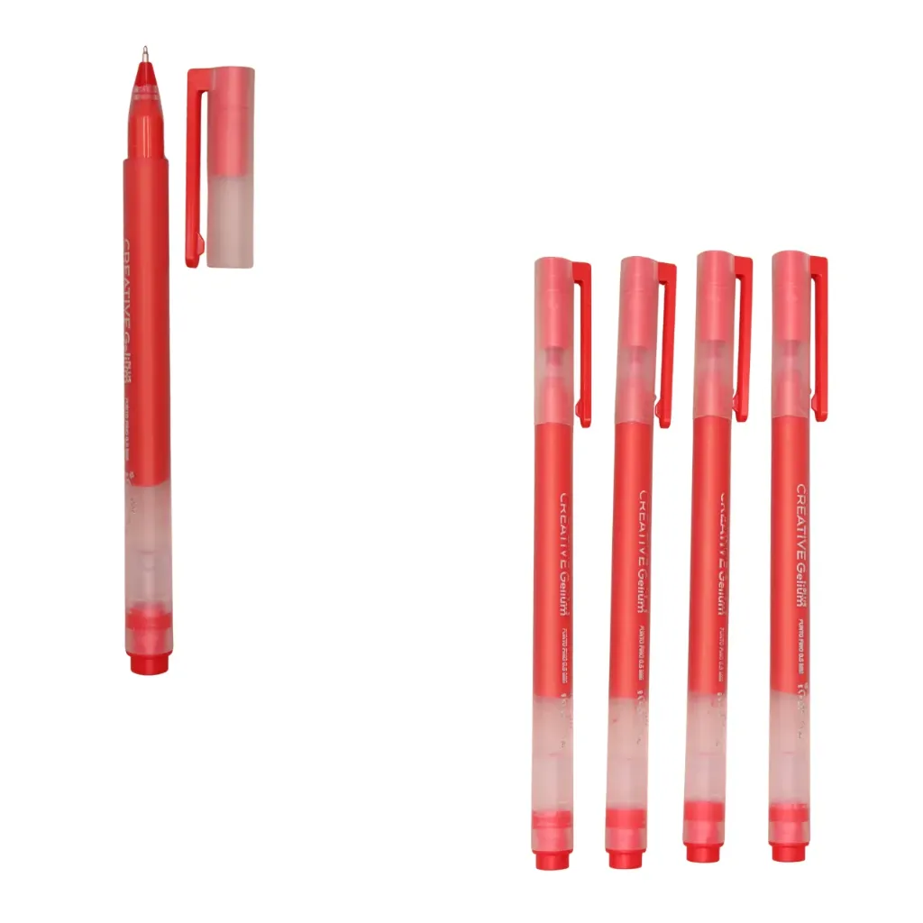 Cajita 12 pluma de gel punto fino roja IND-0376R