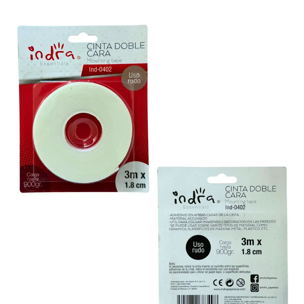 Cinta adhesiva doble cara 3m*1.8 cm - IND-0402 (Por pieza)