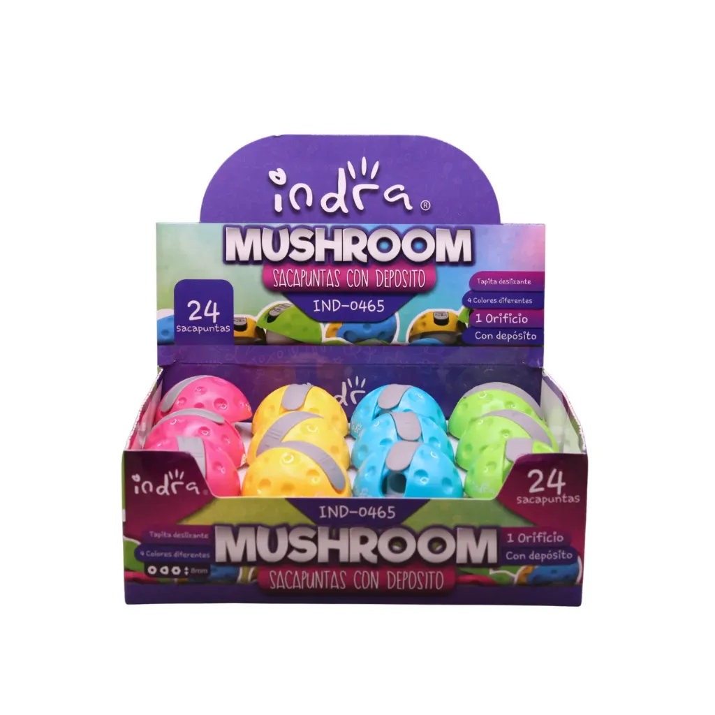 Cajita 24 sacapuntas con deposito mushroom IND-0465
