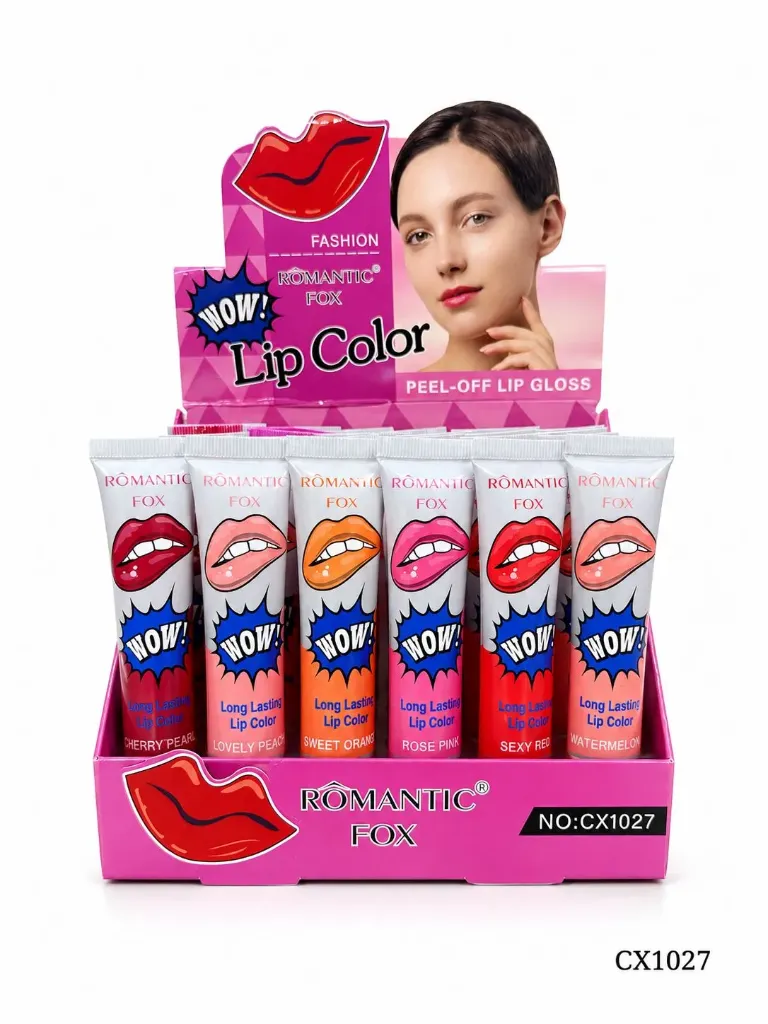 Tear-off  lipgloss aplica y retira en 6 tonos (24 pzs)